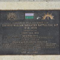 The plaque commemorating the 2nd Australian Infantry Battalion of the First World War
