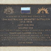 The plaque commemorating the 13th Australian Infantry Battalion of the First World War