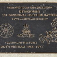 The plaque commemorating the Detachment 131 Divisional Locating Battery of the Royal Australian Artillery