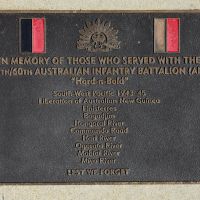 The plaque commemorating the 57th/60th Australian Infantry Battalion of the Second World War
