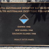 The plaque commemorating the 27th Australian Infantry Battalion of the Second World War