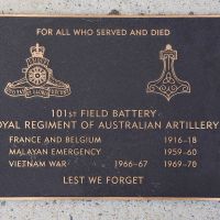The plaque commemorating the 101st Field Battery of the Royal Regiment of Australian Artillery