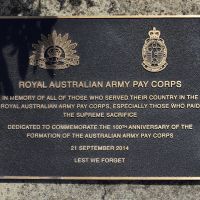 The plaque commemorating the Royal Australian Army Pay Corps