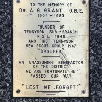 Tennyson RSL Memorial Park - Plaque to Group Captain Dr Alan Gordon Grant founder of the RSL Sub-Branch and 1st Tennyson Sea Scouts.