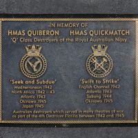 The plaque commemorating the Royal Australian Navy destroyers HMA Ships Quiberon and Quickmatch