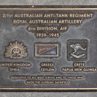 The plaque commemorating the 2/1st Australian Anti-tank Regiment of the Second World War