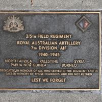 The plaque commemorating the 2/5th Field Regiment RAA of the Second World War