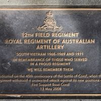 The plaque commemorating the 12th Field Regiment, Royal Regiment of Australian Artillery