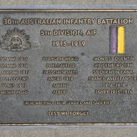 The plaque commemorating the 30th Australian Infantry Battalion of the First World War