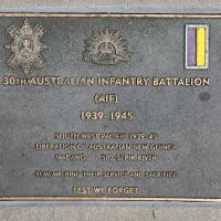 The plaque commemorating the 30th Australian Infantry Battalion of the Second World War