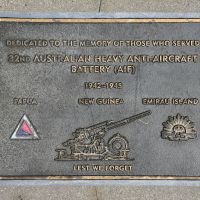 The plaque commemorating the 32nd Australian Heavy Anti-Aircraft Battery