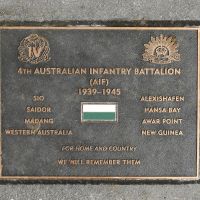 The plaque commemorating the 4th Australian Infantry Battalion of the Second World War