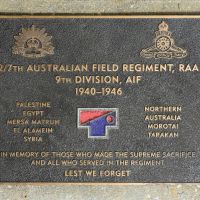 The plaque commemorating the 2/7th Australian Field Regiment RAA of the Second World War