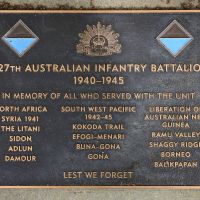 The plaque commemorating the 2/27th Australian Infantry Battalion of the Second World War