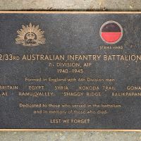 The plaque commemorating the 2/33rd Australian Infantry Battalion of the Second World War