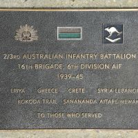 The plaque commemorating the 2/3rd Australian Infantry Battalion of the Second World War