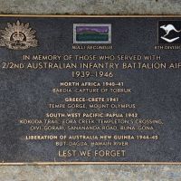The plaque commemorating the 2/2nd Australian Infantry Battalion of the Second World War