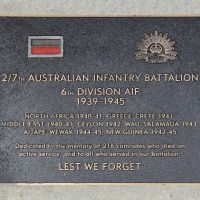 The plaque commemorating the 2/7th Australian Infantry Battalion of the Second World War