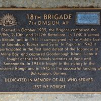 The plaque commemorating the 18th Brigade 7th Division of the Second World War