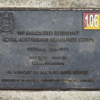 The plaque commemorating the 1st Armoured Regiment, Royal Australian Armoured Corps