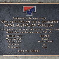 The plaque commemorating the 2/8th Australian Field Regiment of the Second World War