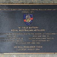 The plaque commemorating "A" Field Battery Royal Australian Artillery