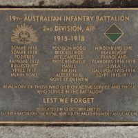 The plaque commemorating the 19th Australian Infantry Battalion of the First World War