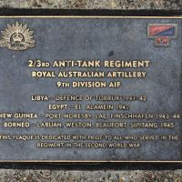 The plaque commemorating the 2/3rd Anti-Tank Regiment RAA of the Second World War