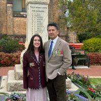 Bob Parker, Retired RAInf with my daughter Seraphine, post Dawn Service 2025.
