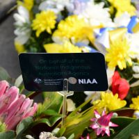 The wreath laid on behalf of the National Indigenous Australians Agency on Anzac Day, 2025