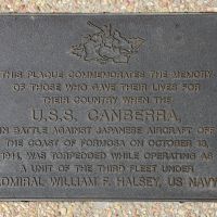 The plaque commemorating the United States Ship (USS) Canberra, which was named in honour of HMAS Canberra, lost during the Battle of Savo Island 