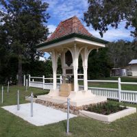 Linville Memorial from front and side, showing rosemary garden
