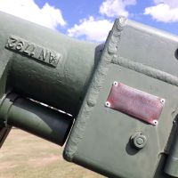 Manufacturer's plaque on side of 40 mm gun, reads " Made in Canada by Otis-Fensom Elevator Company Limited" with another stamp reading "AN 1792"