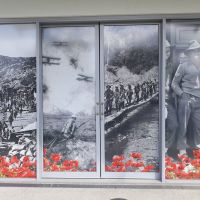 Left photographic display on outside glass
