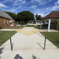 !943 Memorial church to the Right, Front and centre Anzac day remembrance area, Rear Peace Grove