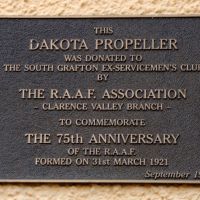 South Grafton Ex-Services Club Dakota Propellor Dedication Plaque