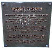 Maclean Cenotaph Dedication Plaque
