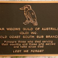 Currumbin Palm Beach RSL Cenotaph War Widows Guild of Australia (Gold Coast South Sub Branch) Commemorative Plaque
