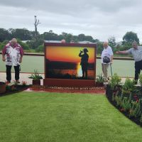 Unveiling of the water feature. L/R Graham Henry (committee), Tom Place RAN retired and Jim Martin (committee president)Place 