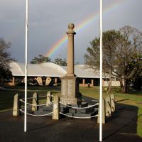 Raymond Terrace Anzac Park with War Memorial Cenotaph in the foreground and Commemorative Stone in the Background