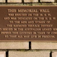 Raymond Terrace War Anzac Park Memorial Wall Dedication Plaque