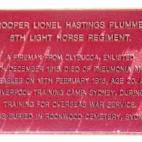 Trooper Plummer, 6th Light Horse Regiment, Memorial Plaque