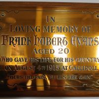 Frank Hubert Evans Memorial Plaque 