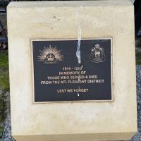 Mt. Pleasant War Memorial Plaque 1914-1918