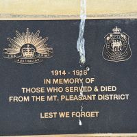 Mt. Pleasant War Memorial Plaque 1914-1918