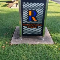 Plasma cut bin surround - Renmark-Paringa Council logo installed 29.4.23