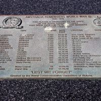 RAN Ships Sunk During World War II Plaque Located at Ocean View, Queenscliff Victoria