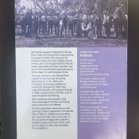 Information panel beside The River Deck Cafe, Noreuil Park, explaining the origin of the park's name
