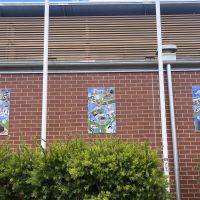 Mosaics opposite the entry of the hospital