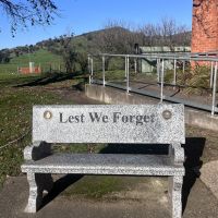 Commemorative seating to the left of the entrance
